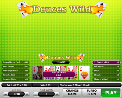 Deuces Wild Video Poker Screen