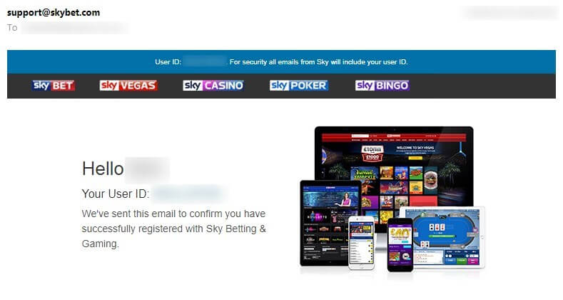 Sky Bet Offers Successful Registration Email