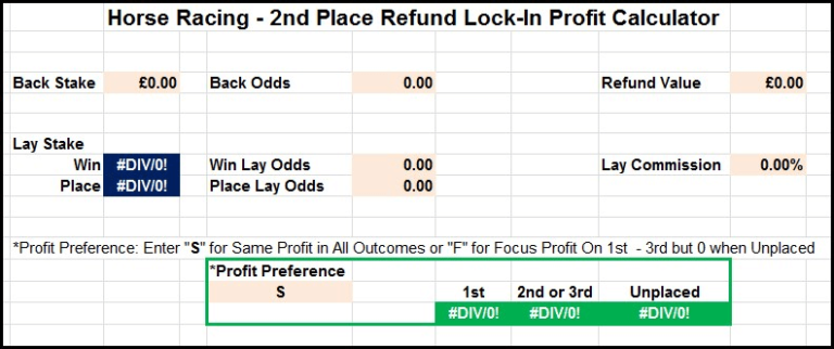 2nd Place Refund Horse Betting Calculator Spreadsheet