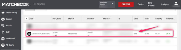 bet365 in play offer, lay bet place