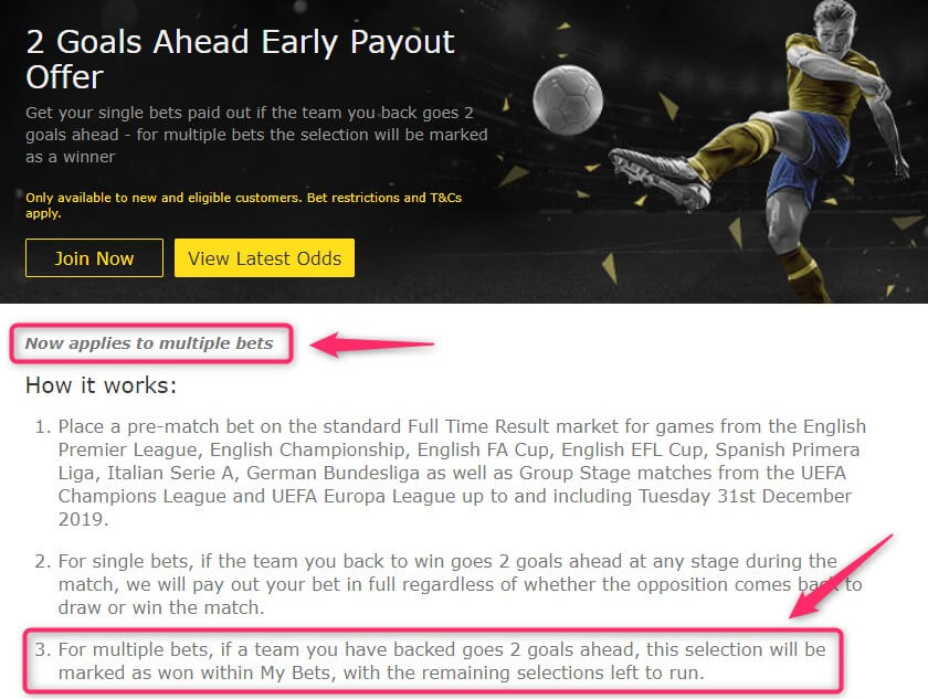 bet365 2 goals ahead early payout offer applies to accumulator