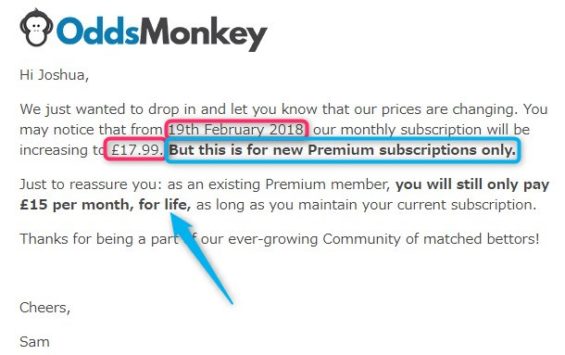 oddsmonkey review, price increase email