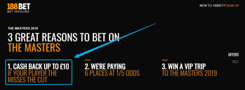 betting golf majors, 188bet offer