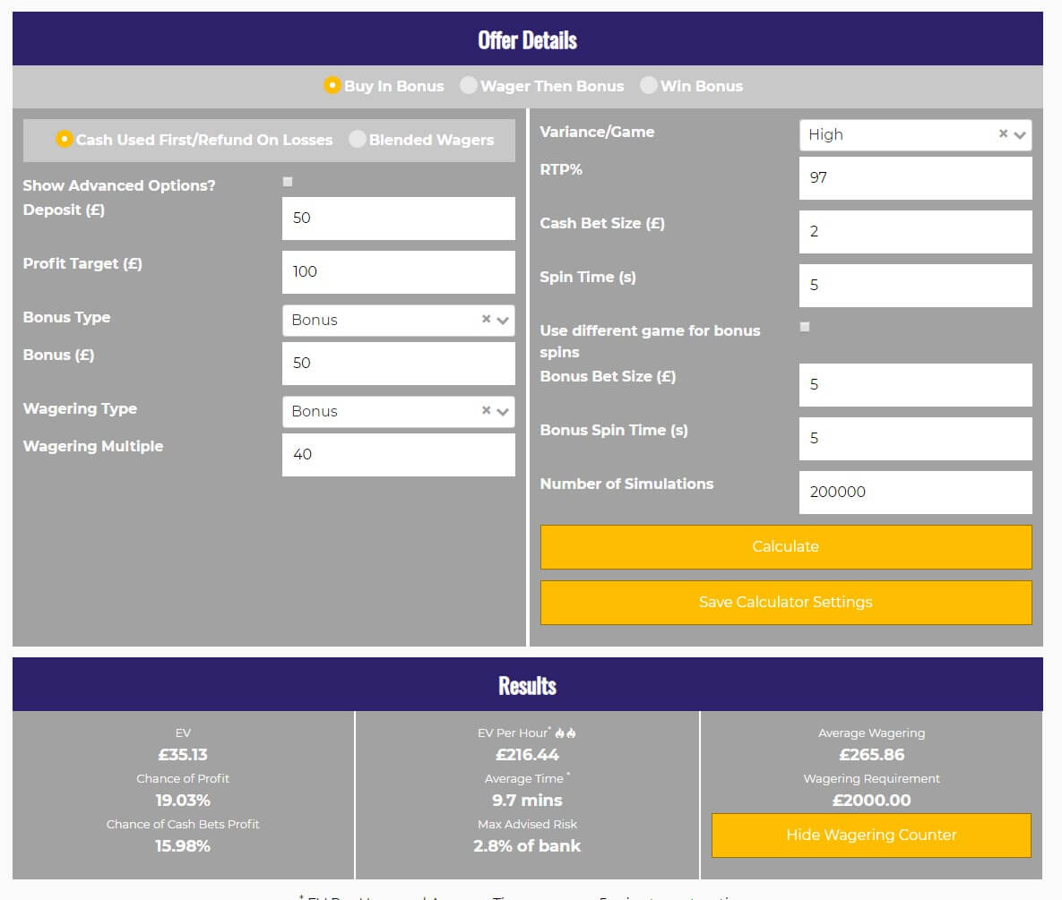 casino calculator Casino Heroes simulation results