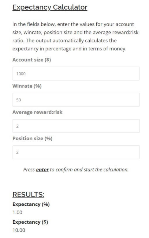 Tradinfg Expectancy Calculator