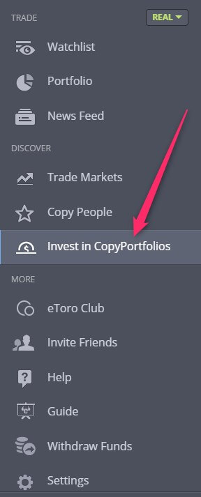 eToro side bar copyportfolios