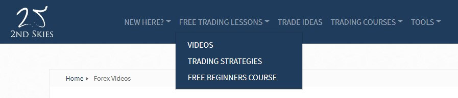 2nd Skies Forex Free Course Dropdown Menu