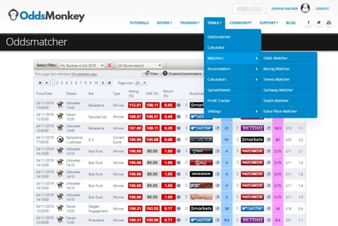 oddsmonkey odds matcher menu
