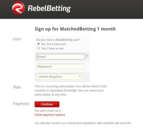 rebelbetting matched betting registration page