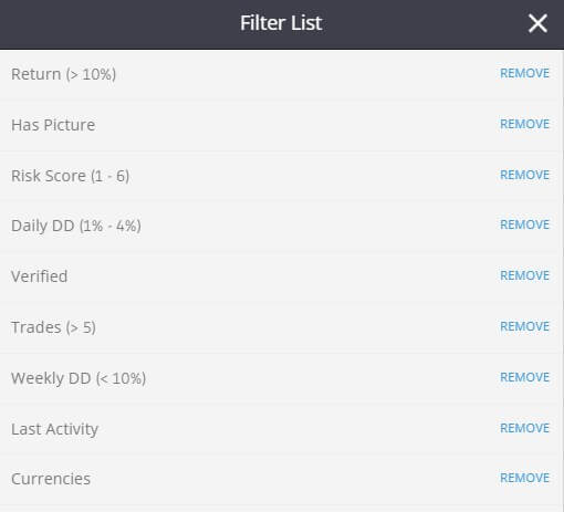 etoro trader filter list