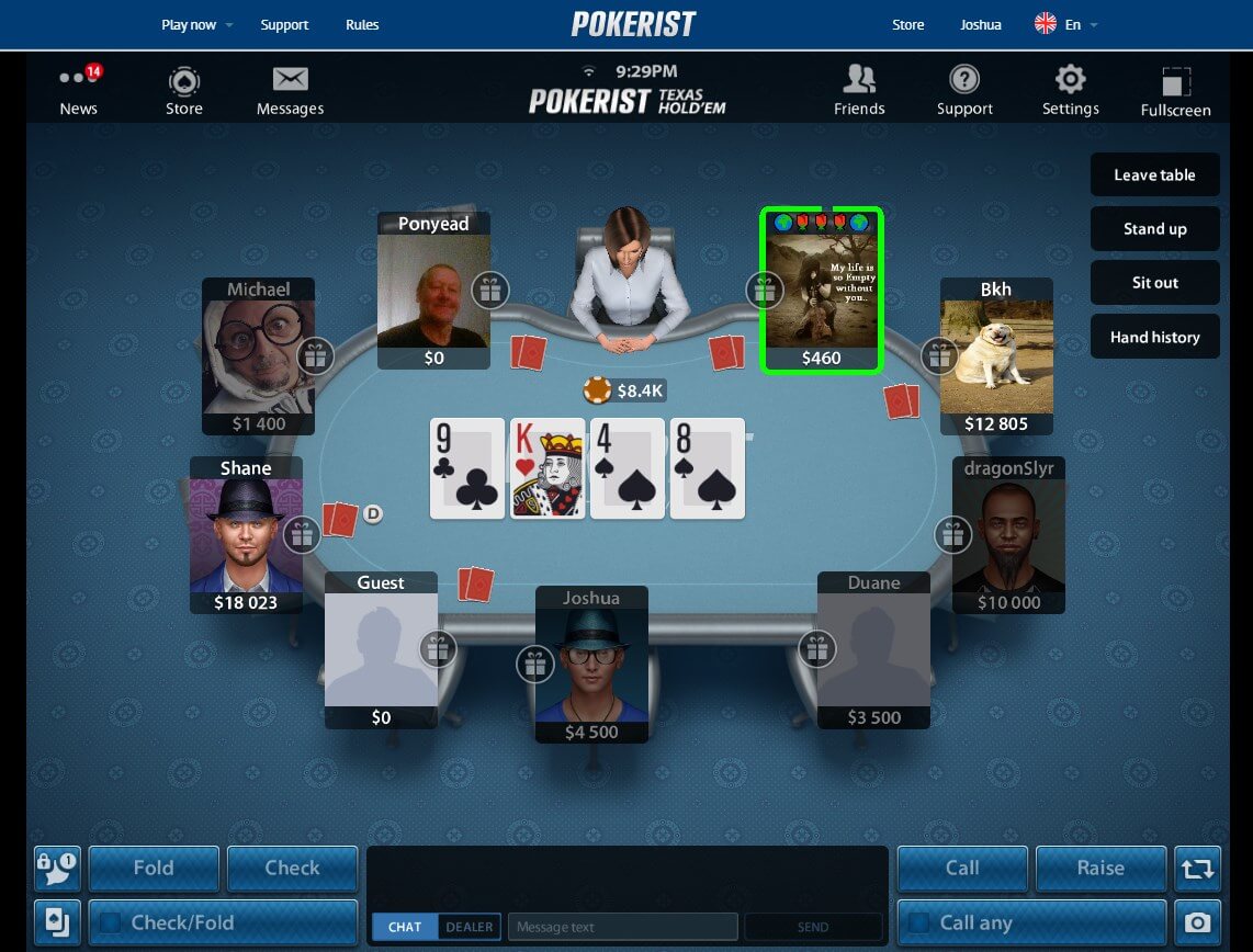 pokerist joshua interface