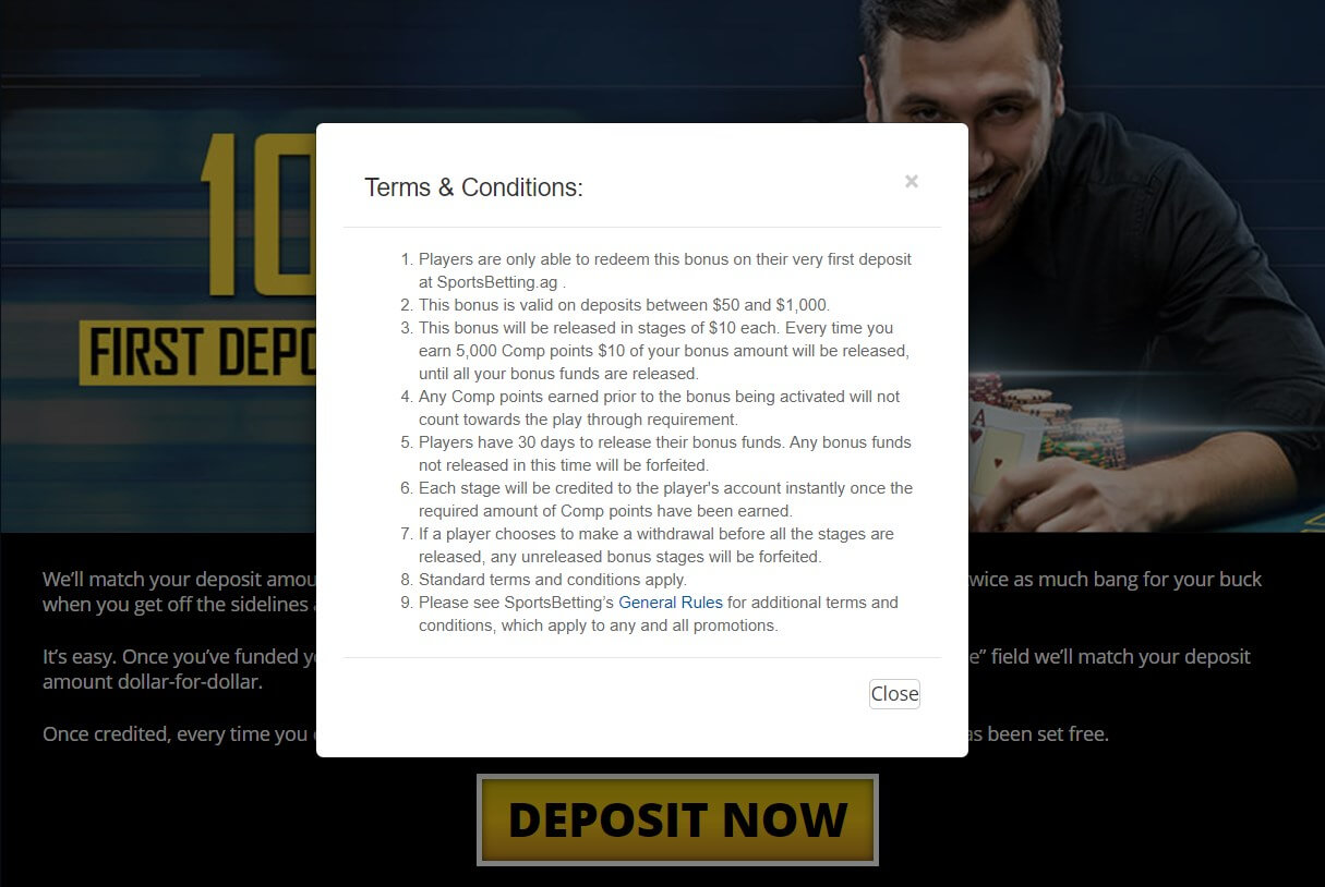 sportsbetting poker welcome bonus t & c