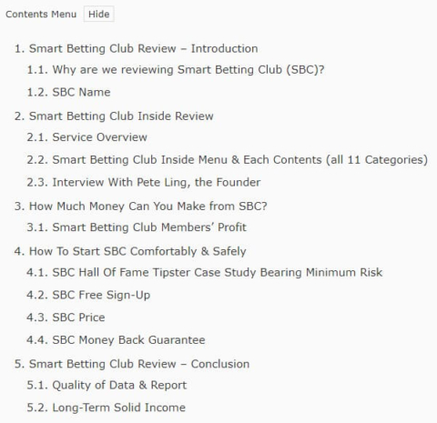 smart betting club review menu