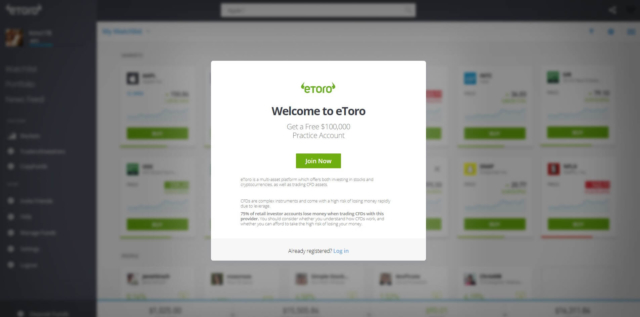 eToro practice account image