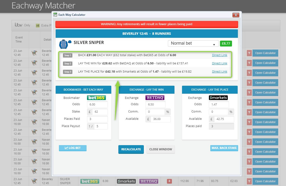 oddsmonkey each way matcher calculator