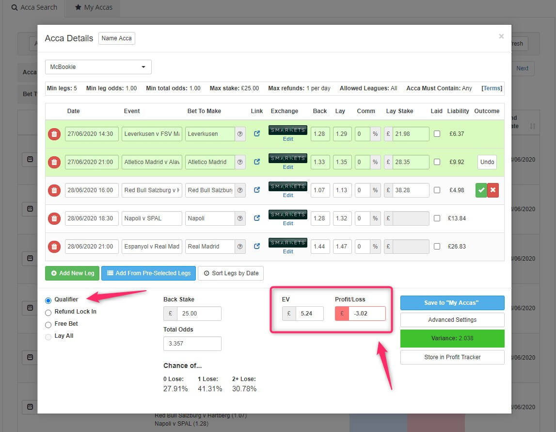 Outplayed (ex Profit Accumulator) acca catcher qualifier mode screenshot