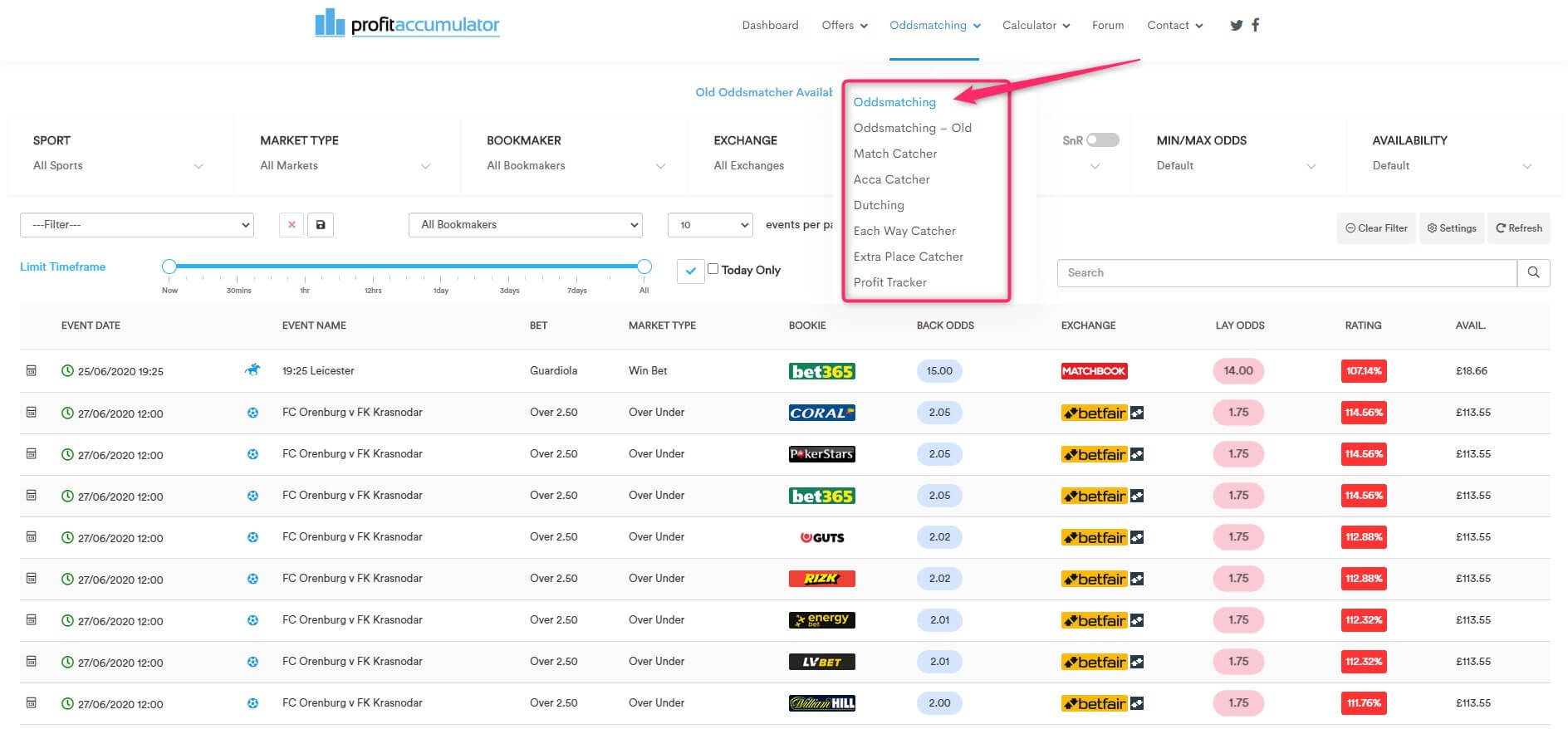 Outplayed (ex Profit Accumulator) screenshot oddsmatcher