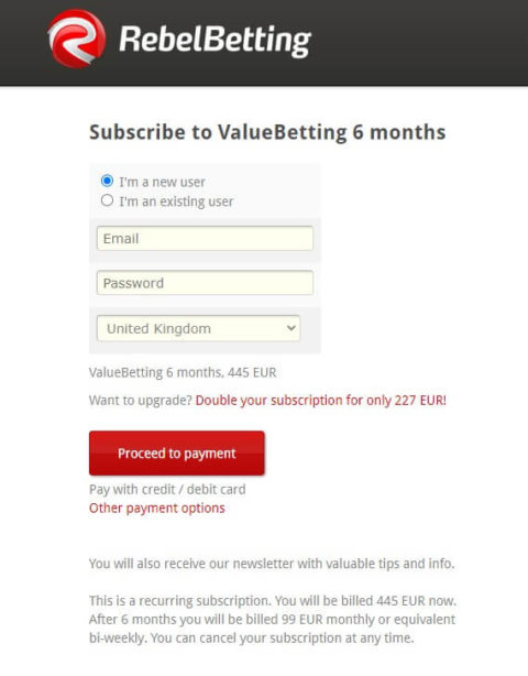 rebelbetting value betting six months discount offer page