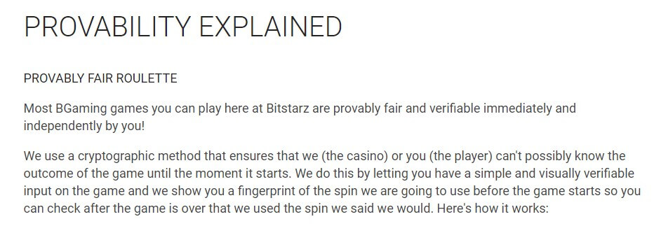 bitstarz provably fair process