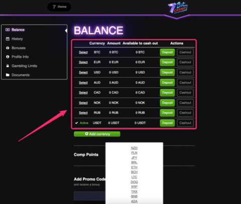 7bit casino hybrid crypto and fiat currencies account balance