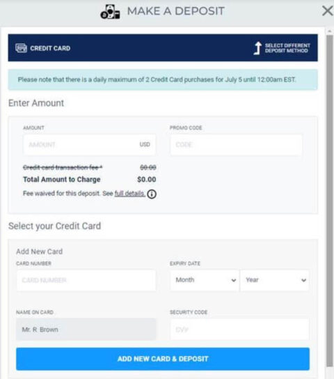 BetUS Credit Card Deposit Page