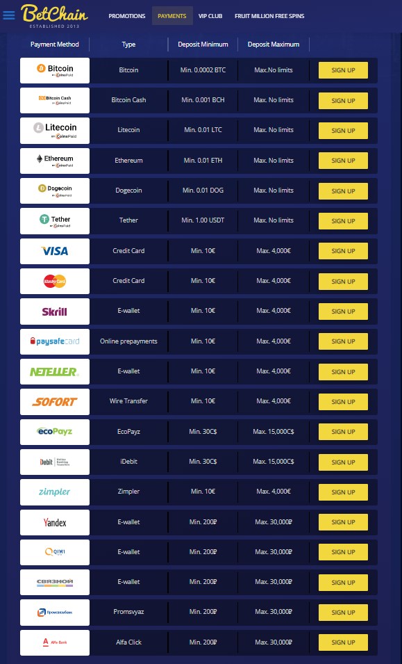betchain payment methods